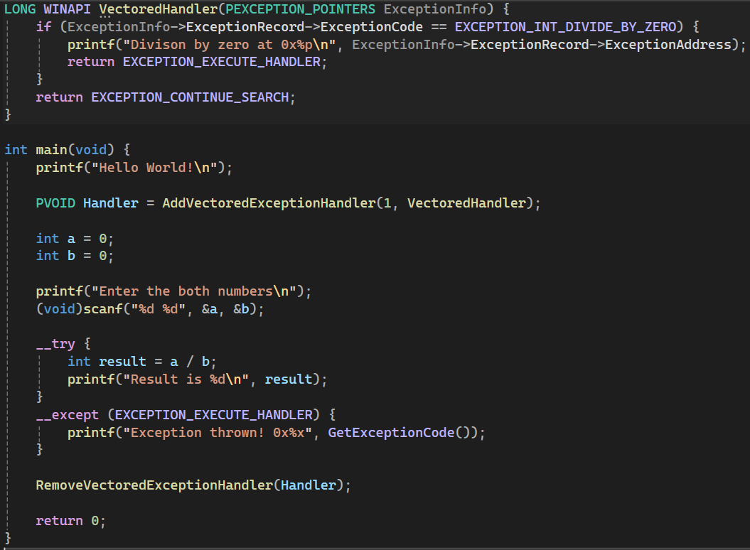 Example usage of VEH
