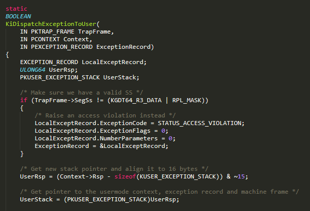 Setting up the user mode stack
