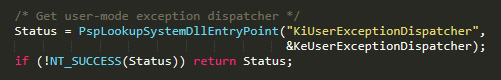 KiUserExceptionDispatcher being retrieved from ntdll