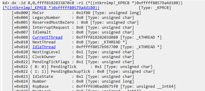 The KPRCB holds the kernel RSP