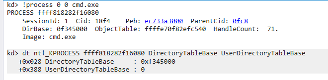 There are two variables for each page table however since KVAS is disabled only DirectoryTableBase is set