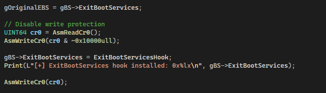 Hooking ExitBootServices