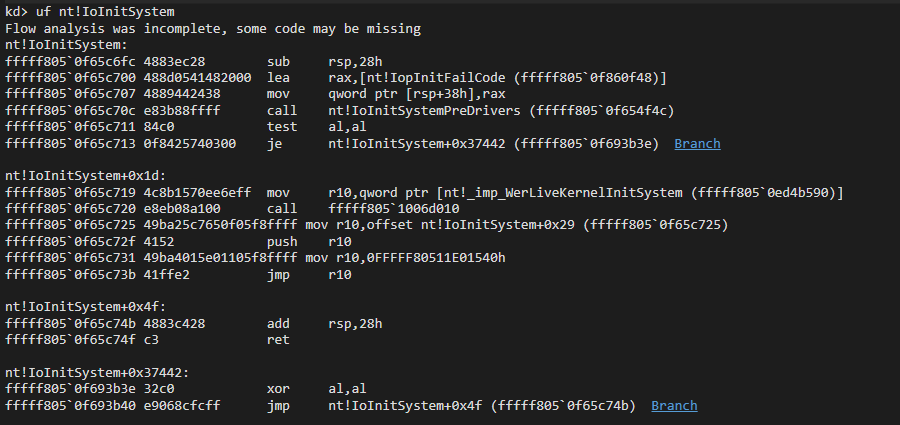 Disassembly of the patched IoInitSystem function