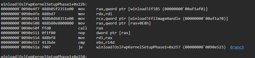 Winload calling ExitBootServices just before giving control to the kernel