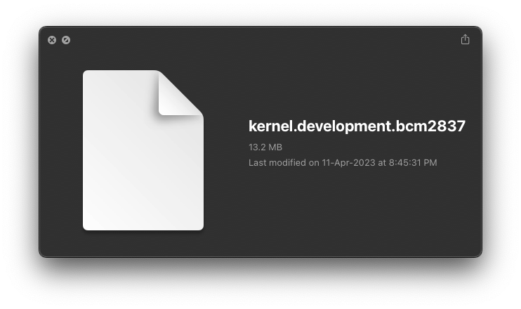 Screenshot of information about the kernel I built